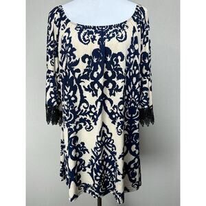 Cezanne Women's Sz 3X Scoop Neck Pop Over Flared 3/4 Lace Trim Sleeve Blouse